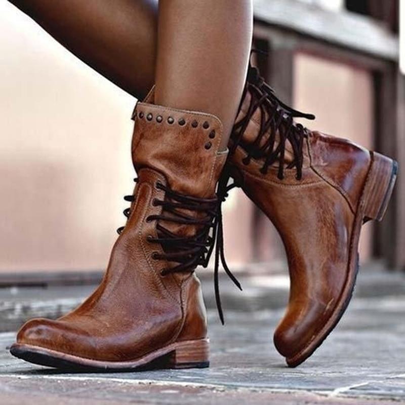Camille - Bottines Mi-Mollet Cloutées Vintage