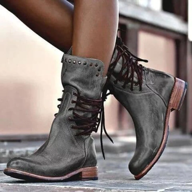 Camille - Bottines Mi-Mollet Cloutées Vintage
