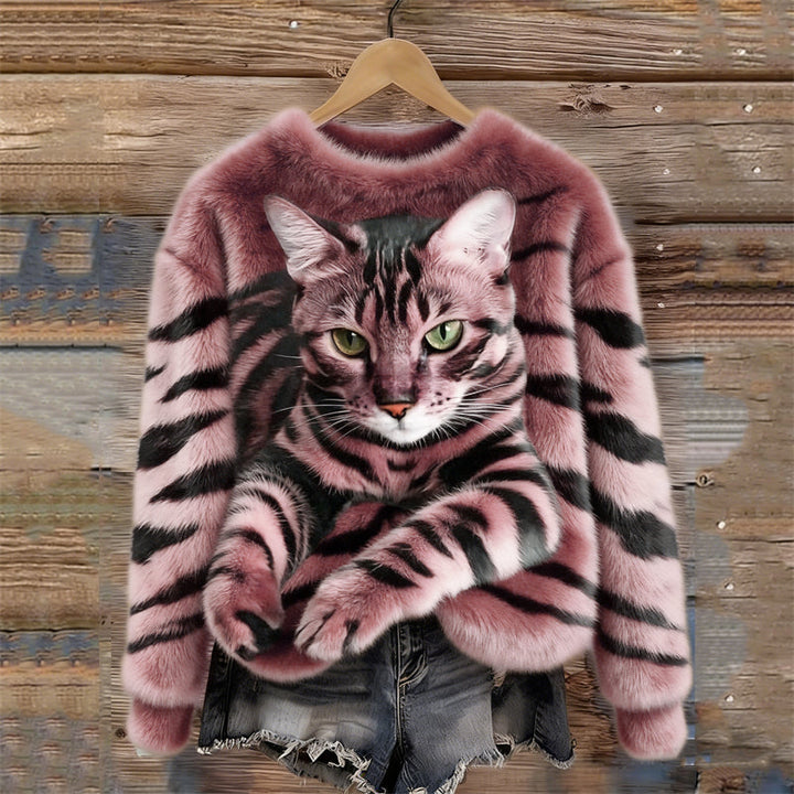 Marie - Pull doux motif chat élégant