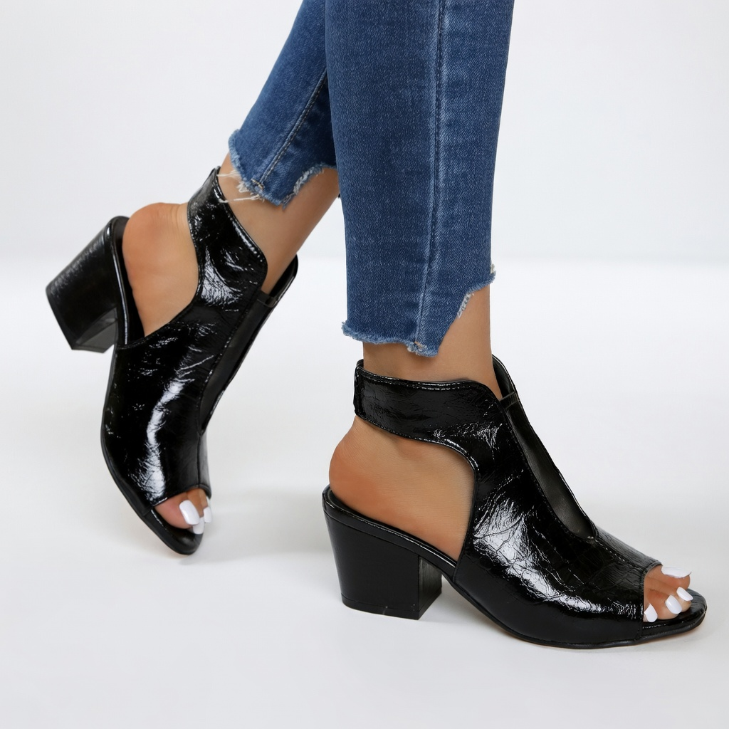 Arabelle - Sandale bout ouvert talon bloc 8 cm résille noire élégance urbaine
