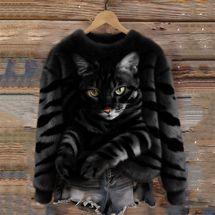 Marie - Pull doux motif chat élégant