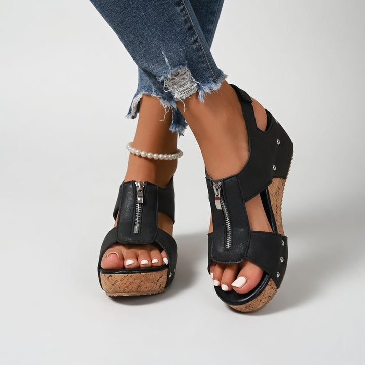 Philomène - Sandale compensée rivet style bohème naturel
