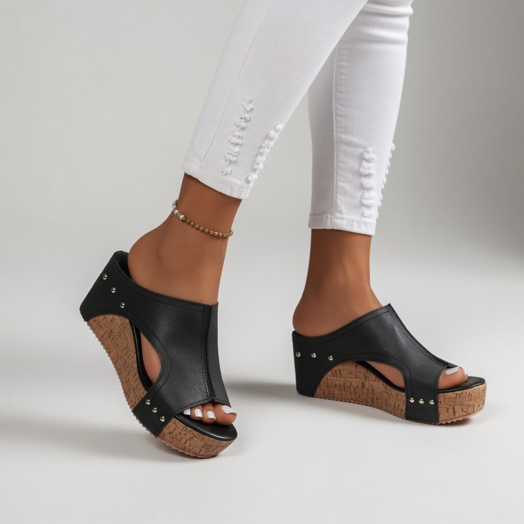 Guillemette - Mule plateforme liège cloutée allure bohème