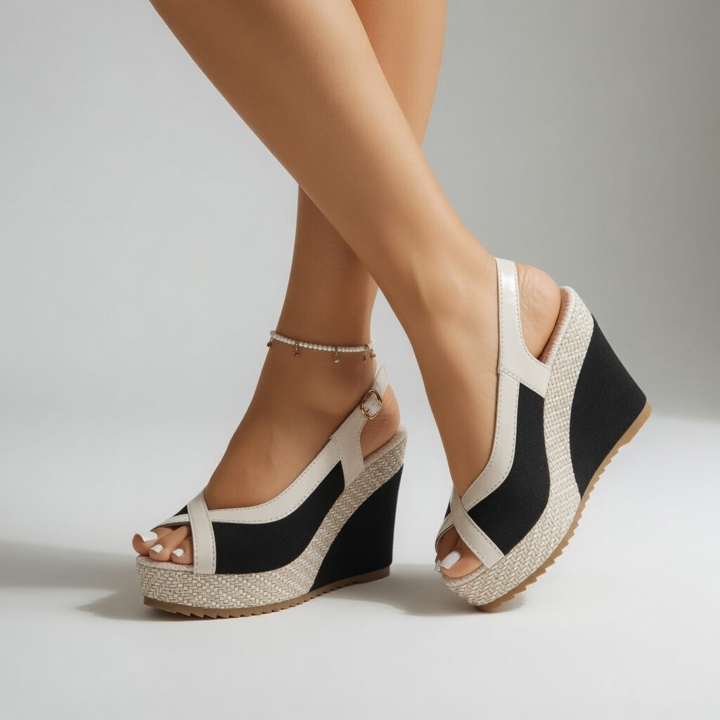 Ondeline - Sandale compensée bicolore esprit estival