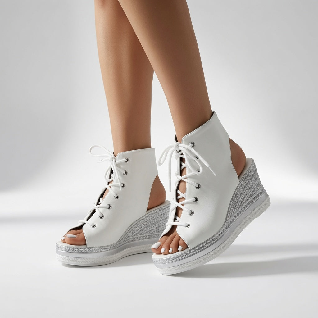 Lacéoline - Sneaker compensée bout ouvert lacets urbaine