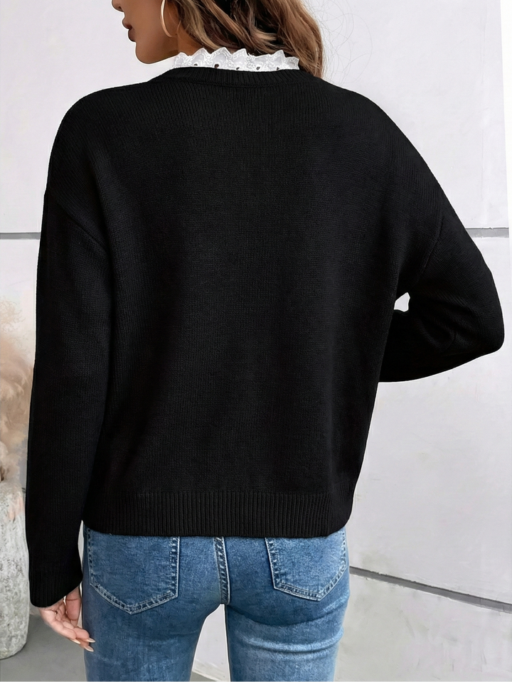 Céline - Pull Chic en Tricot avec Col en Dentelle Élégant