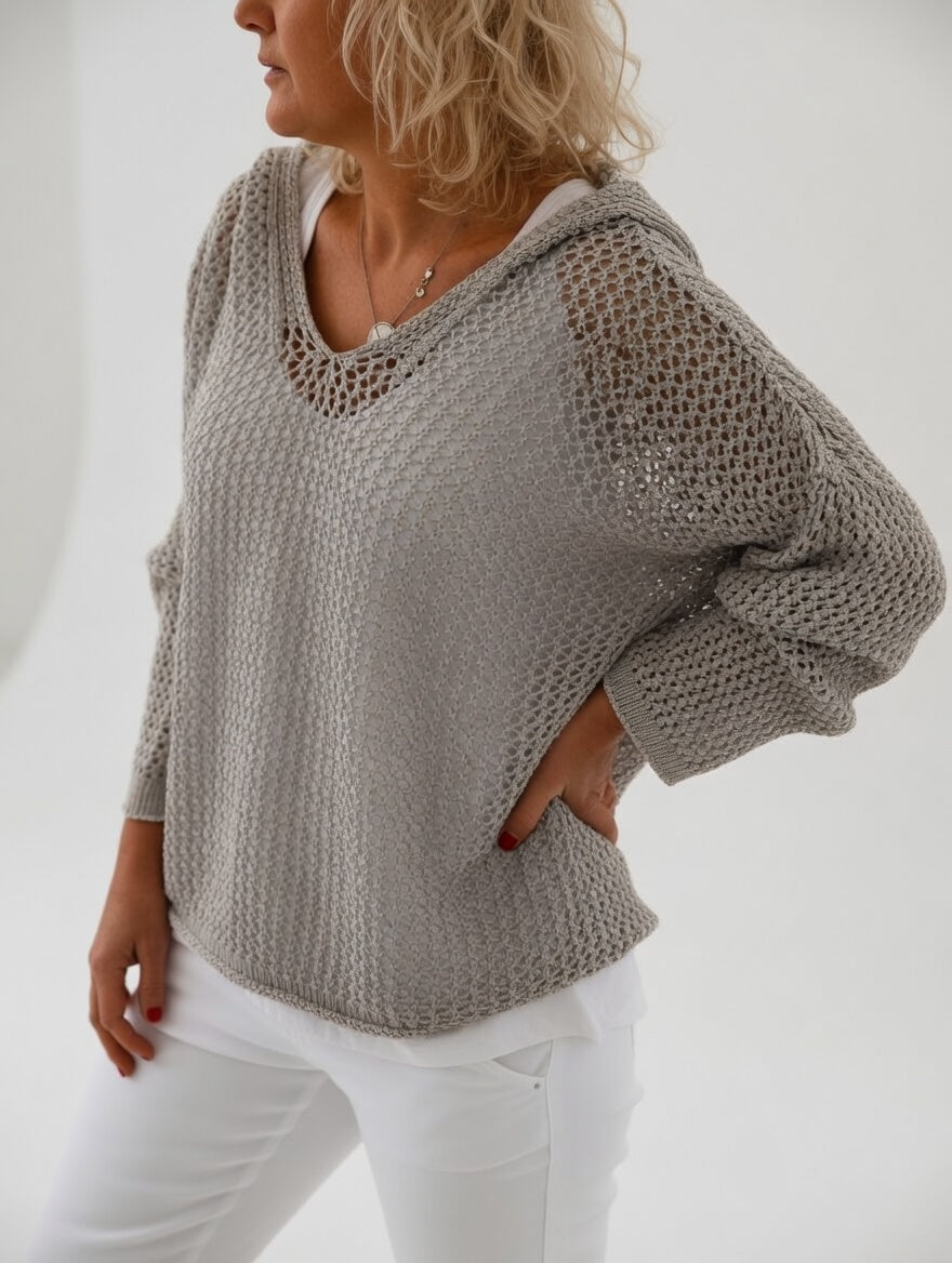 Évarielle - Pull maille ajourée col décontracté