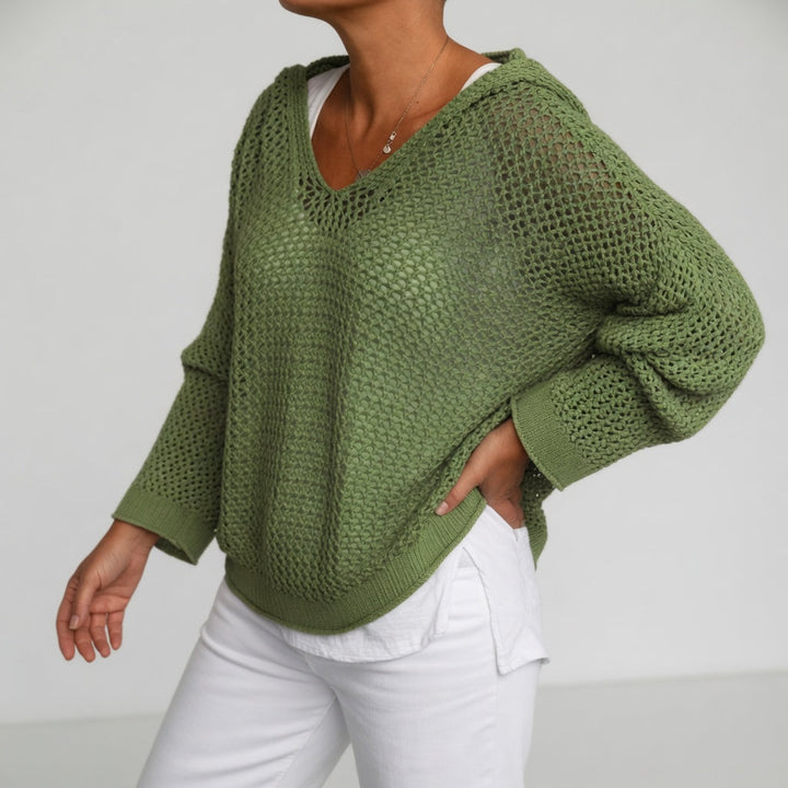 Évarielle - Pull maille ajourée col décontracté