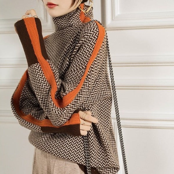 Clara - Pull à Col Roulé à Rayures Contrastées
