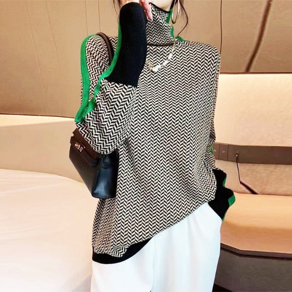 Clara - Pull à Col Roulé à Rayures Contrastées