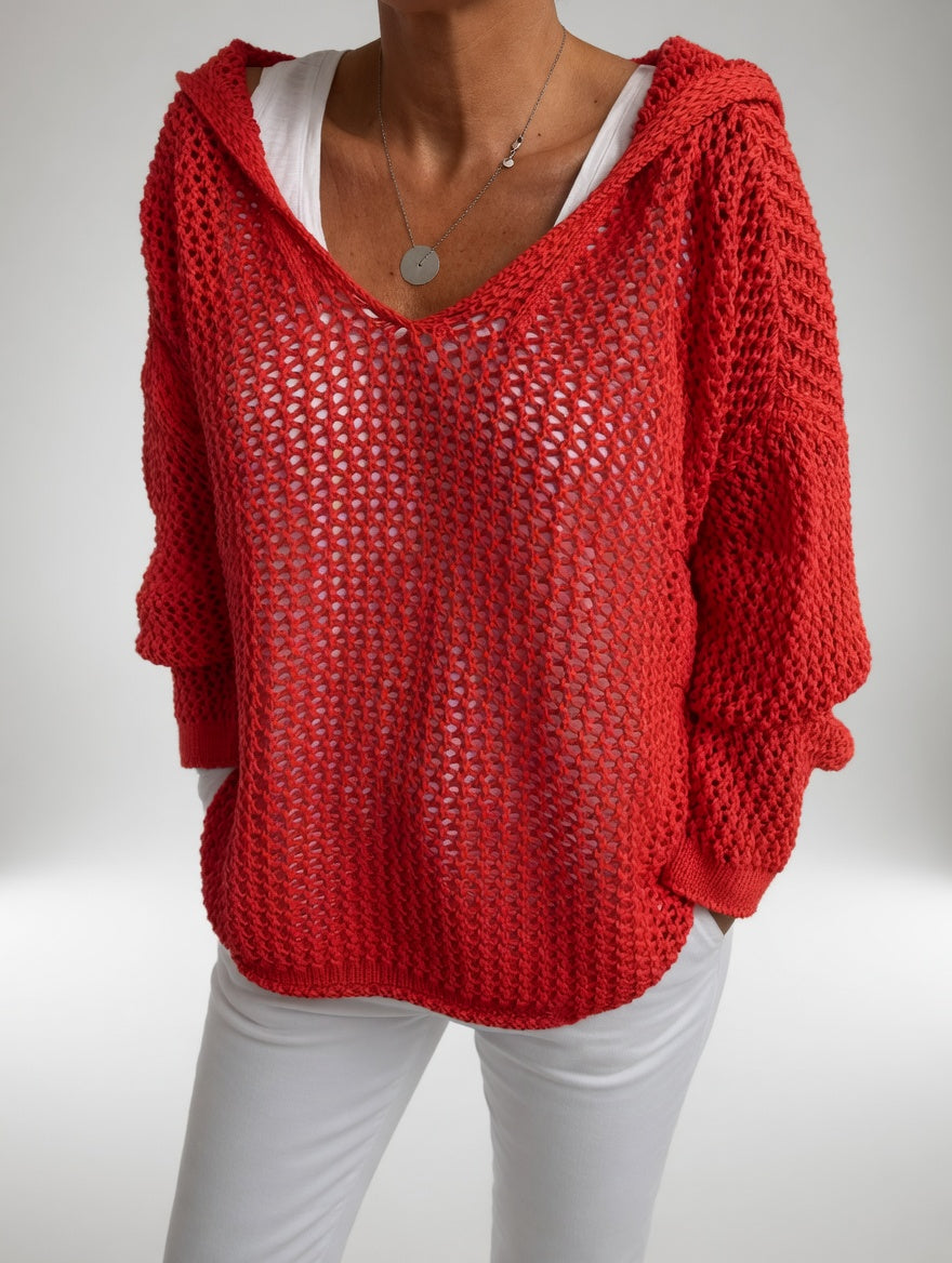 Évarielle - Pull maille ajourée col décontracté