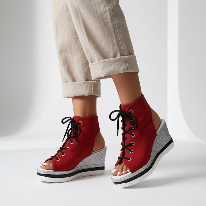 Lacéoline - Sneaker compensée bout ouvert lacets urbaine