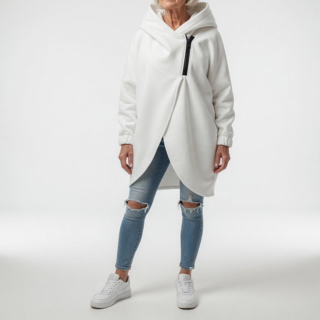 Doriane - Sweat zippé asymétrique douillet style urbain