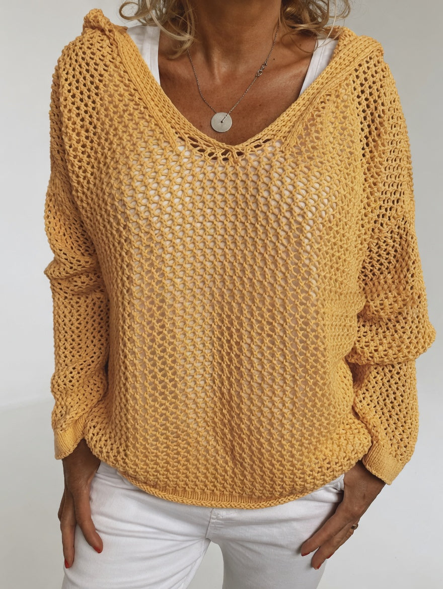 Évarielle - Pull maille ajourée col décontracté