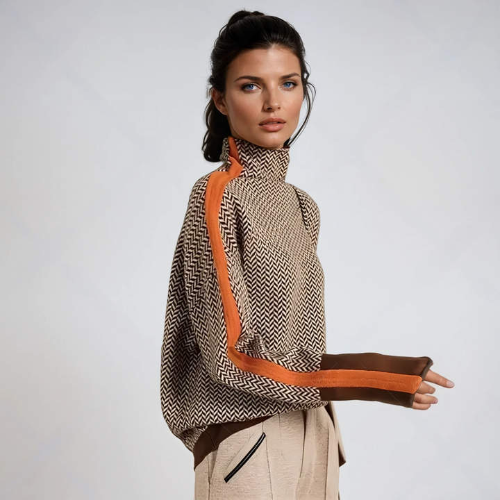 Clara - Pull à Col Roulé à Rayures Contrastées