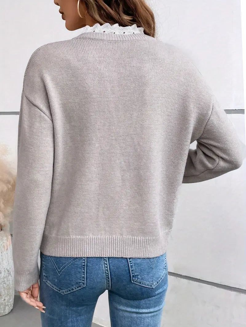 Céline - Pull Chic en Tricot avec Col en Dentelle Élégant