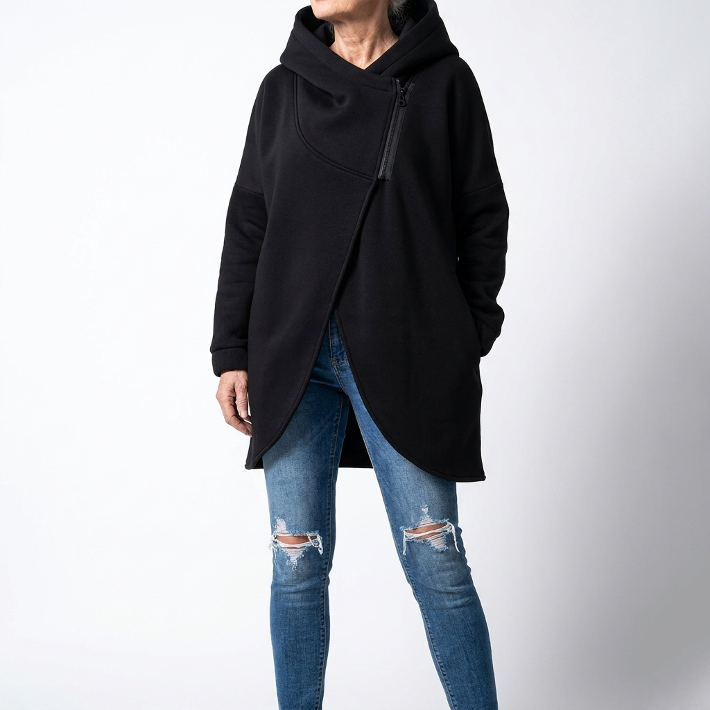 Doriane - Sweat zippé asymétrique douillet style urbain