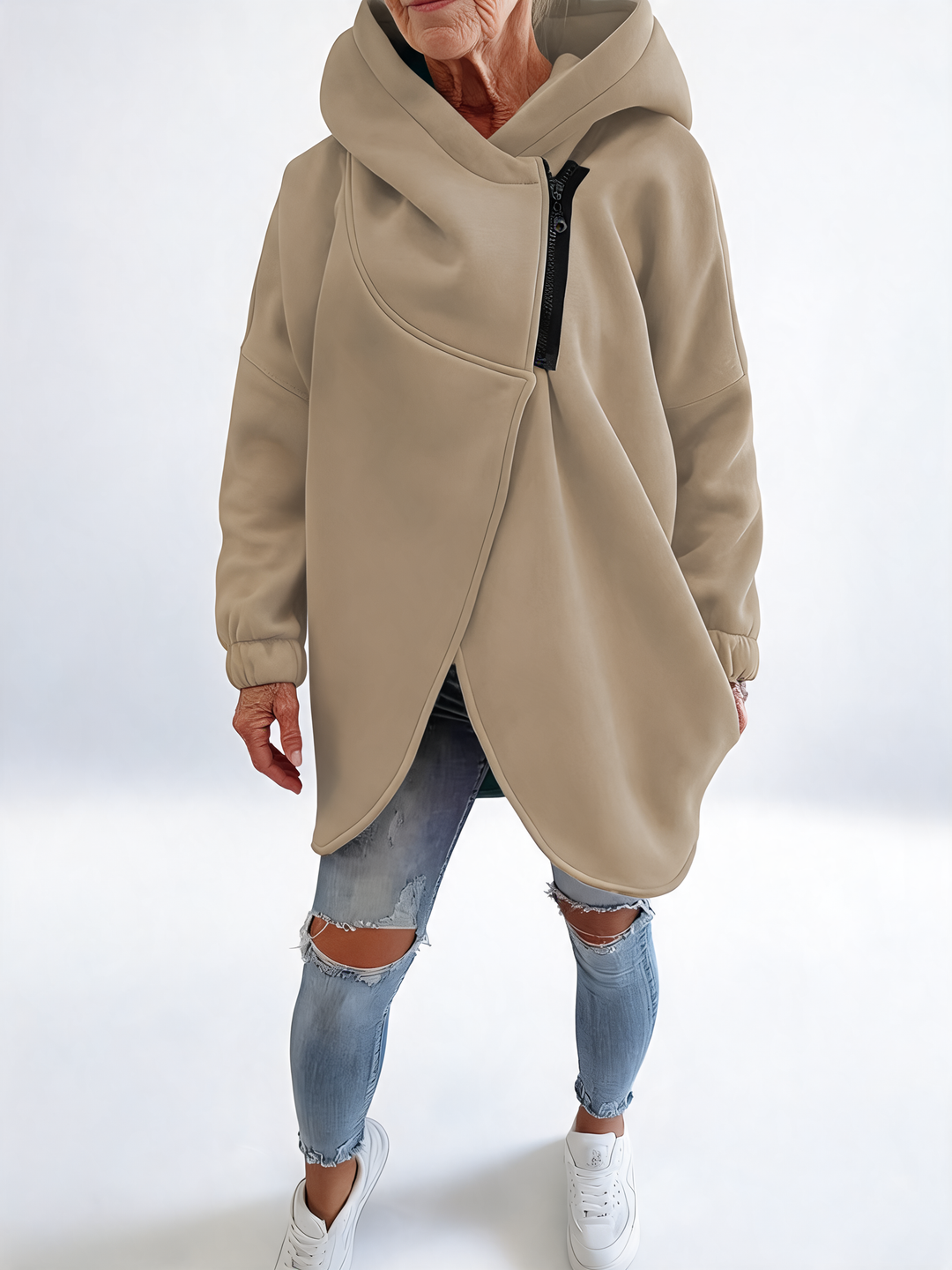 Doriane - Sweat zippé asymétrique douillet style urbain