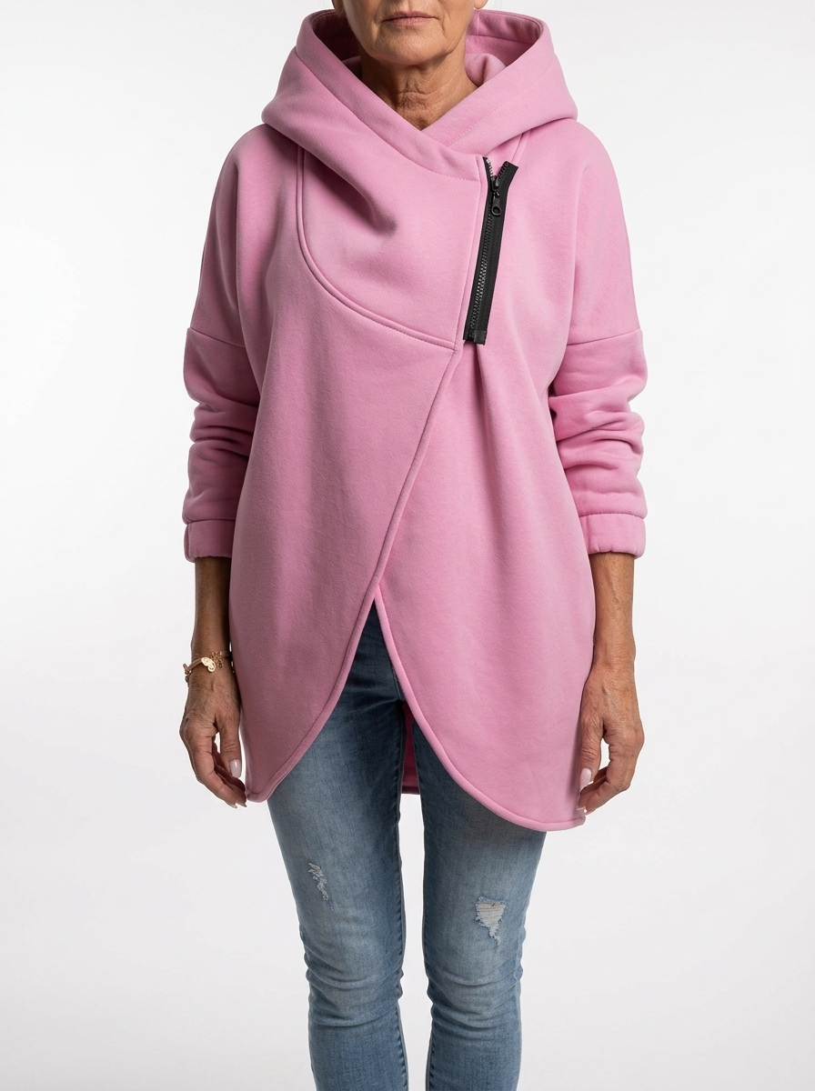 Doriane - Sweat zippé asymétrique douillet style urbain
