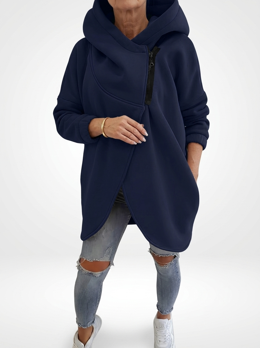 Doriane - Sweat zippé asymétrique douillet style urbain