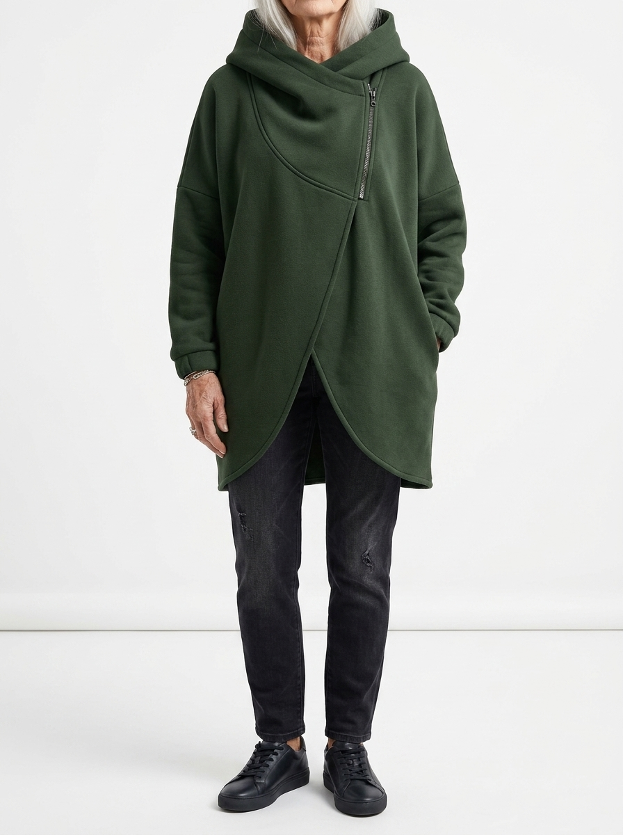 Doriane - Sweat zippé asymétrique douillet style urbain