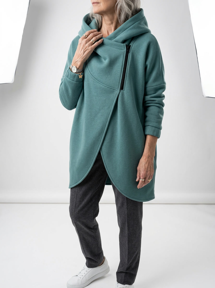 Doriane - Sweat zippé asymétrique douillet style urbain